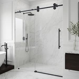 Elan 44 to 48 in. W x 74 in. H Frameless Sliding Shower Door in Matte Black with 3/8 in. (10 mm) Clear Glass