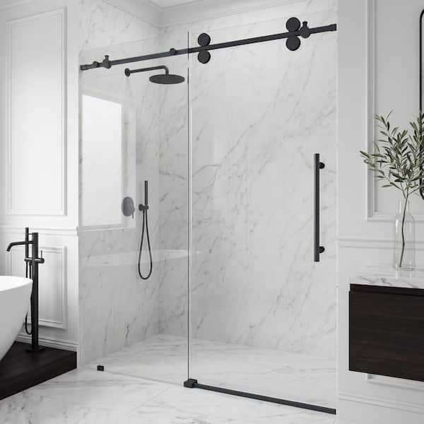 Elan 44 to 48 in. W x 74 in. H Frameless Sliding Shower Door in Matte Black with 3/8 in. (10 mm) Clear Glass