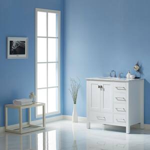 Gela 36 in. W x 22 in. D Bath Vanity in White with Marble Vanity Top in White with White Basin, Faucet and Mirror
