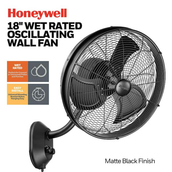 18 in. Outdoor Matte Black Oscillating Wet Rated Wall Mount Fan