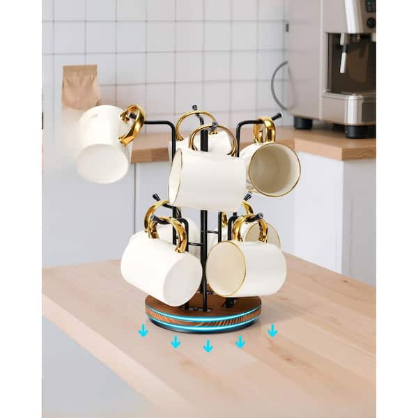 360° Rotating Mug Tree for Large Cups, Counter Coffee Mug Holder with 8 Hooks for Countertop, Black