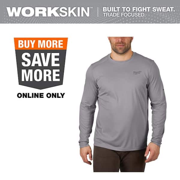 Men's Work Skin 2XL Gray Light Weight Performance Long-Sleeve T-Shirt