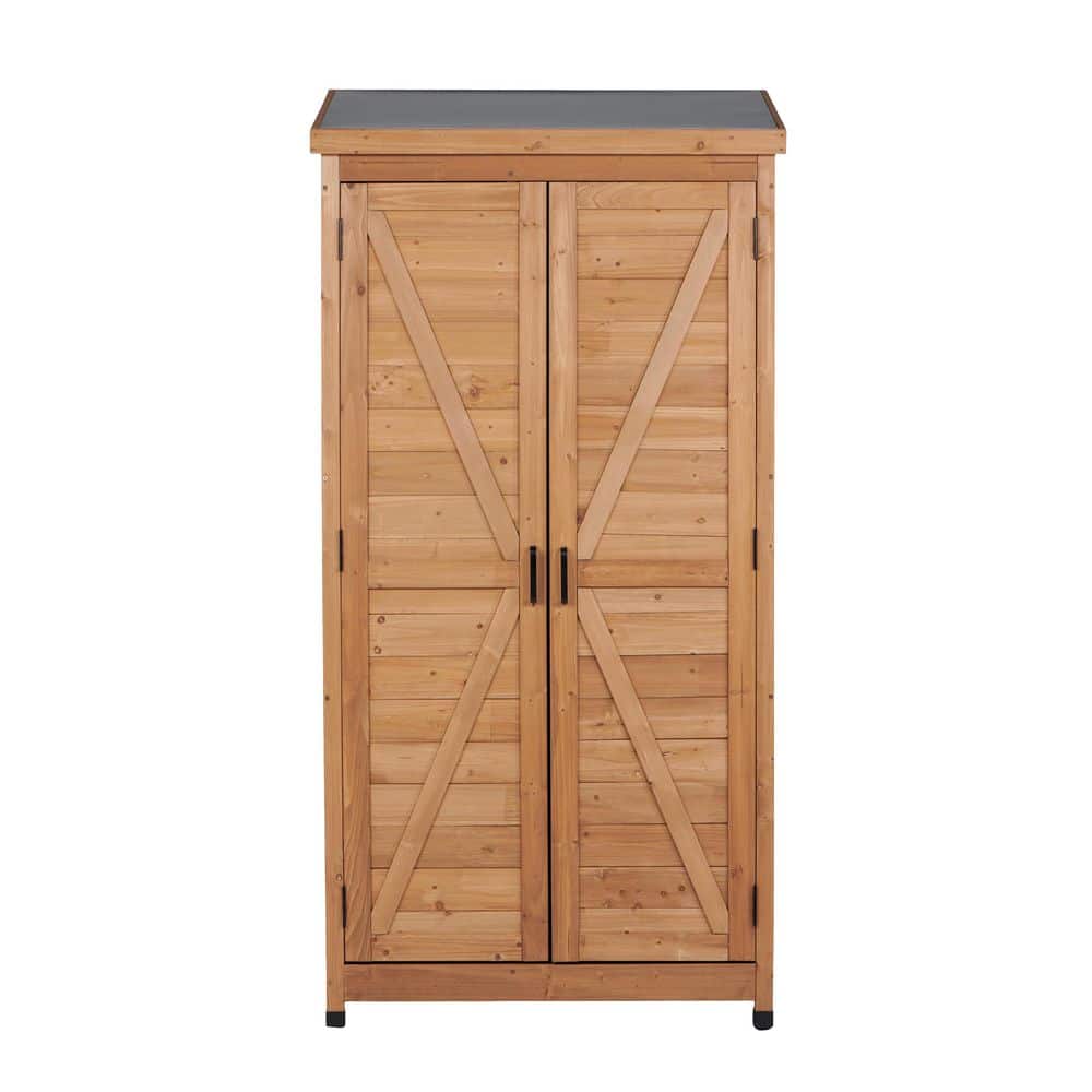 2.8 ft. W x 1.7 ft. D Brown Woodshed Outdoor Tool Cabinet with Metal Top and 3 Shelves for Backyard Patio (4.37 sq ft) price history on PriceWatchPro