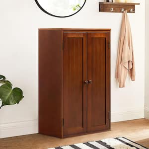 Wooden Storage Cabinet Freestanding with Adjustable Shelf and Double Door, Walnut
