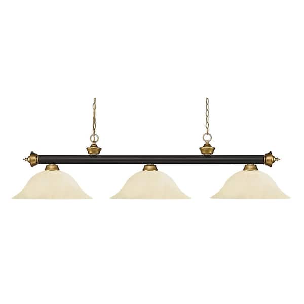 Unbranded Riviera 3-Light Bronze plus Satin Gold plus Golden Mottle Glass Shade Billiard Light With No Bulbs Included