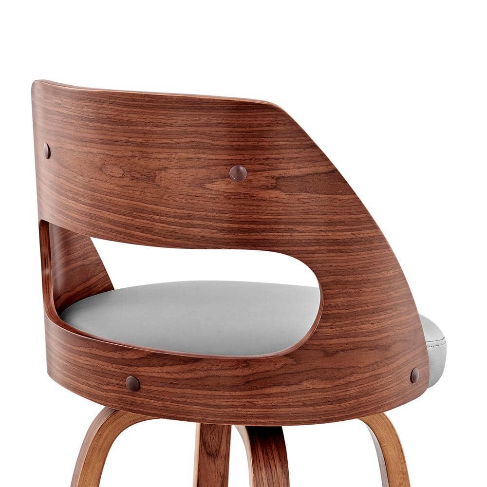 Julius 30" Gray Faux Leather & Walnut Swivel Bar Stool