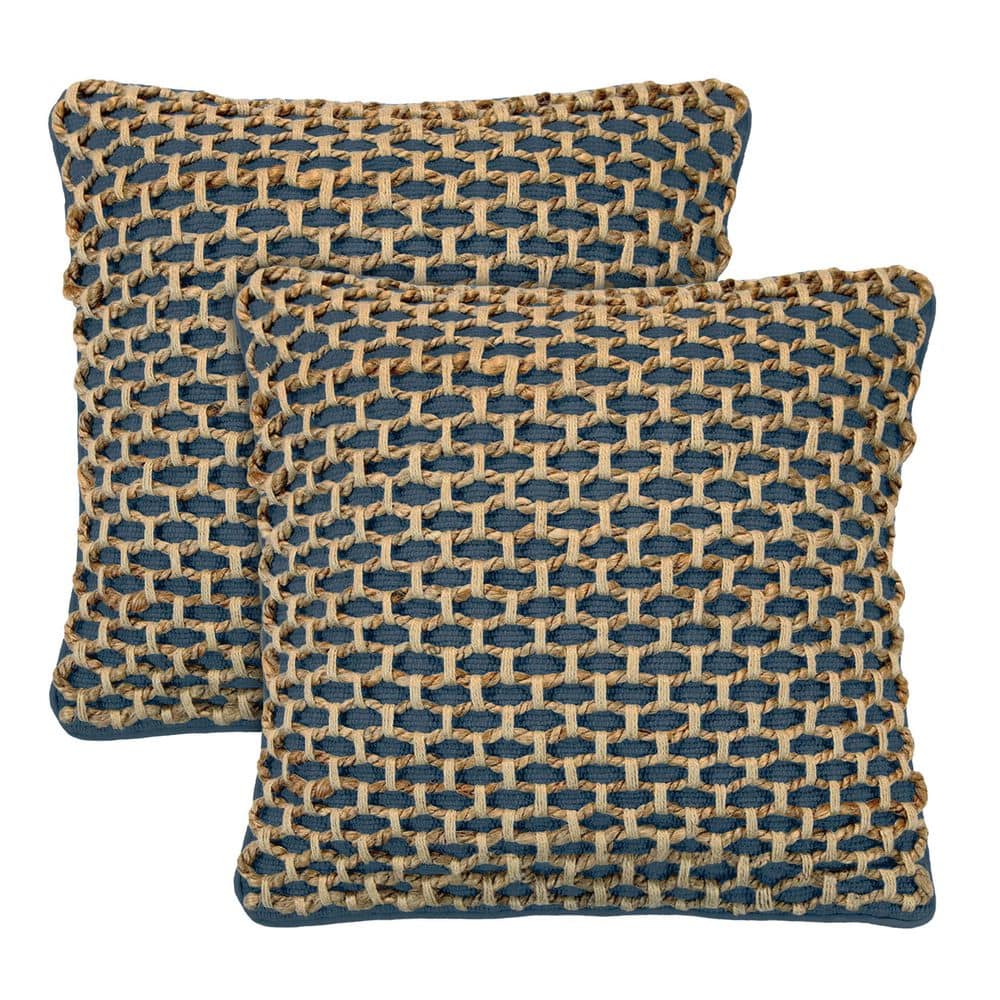 Jada Indigo 18 in. x 18 in. Braided Jute Decorative Throw Pillow Cover