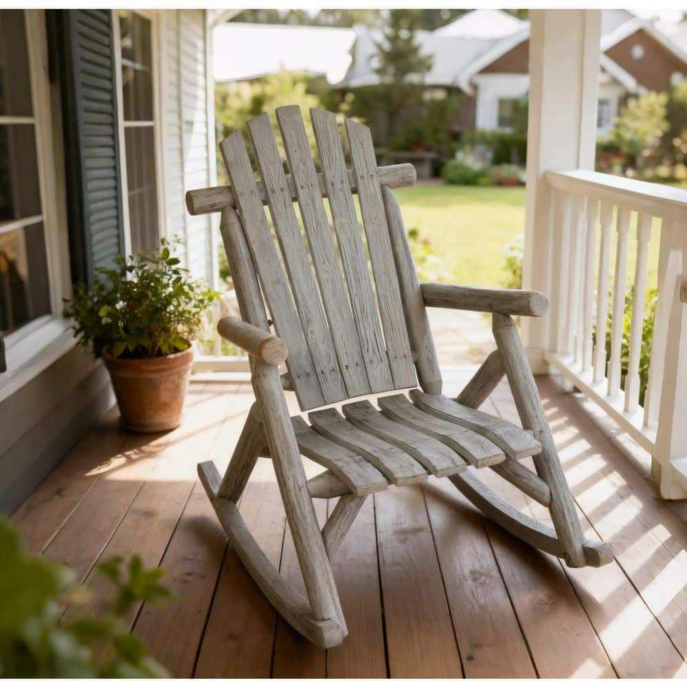 Wood Outdoor Rocking Chair, Porch Rocker Chair in Light Gray WZX