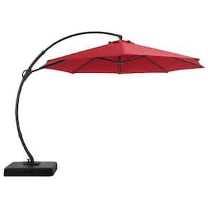 Deluxe 10 ft. Aluminum Hanging Cantilever Curvy Umbrella with 360° Rotation and Base in Red