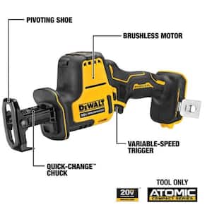 ATOMIC 20V MAX Cordless Brushless 4 Tool Combo Kit with FLEXVOLT 6.0Ah Battery, (2) 2.0Ah Batteries, Charger, and Bag