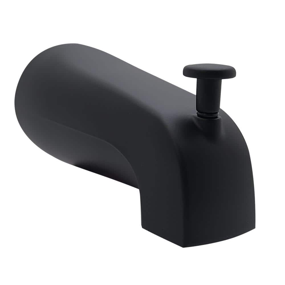 Westbrass 5-1/4 in. Standard Reach Wall Mount Tub Spout with Front Diverter, Matte Black