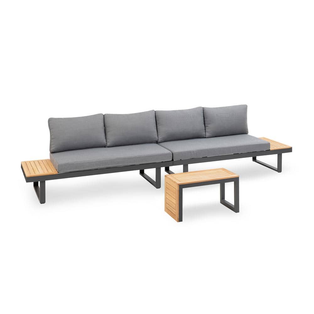 Samara Gray Aluminum and Teak 2-Piece Outdoor Sectional Set