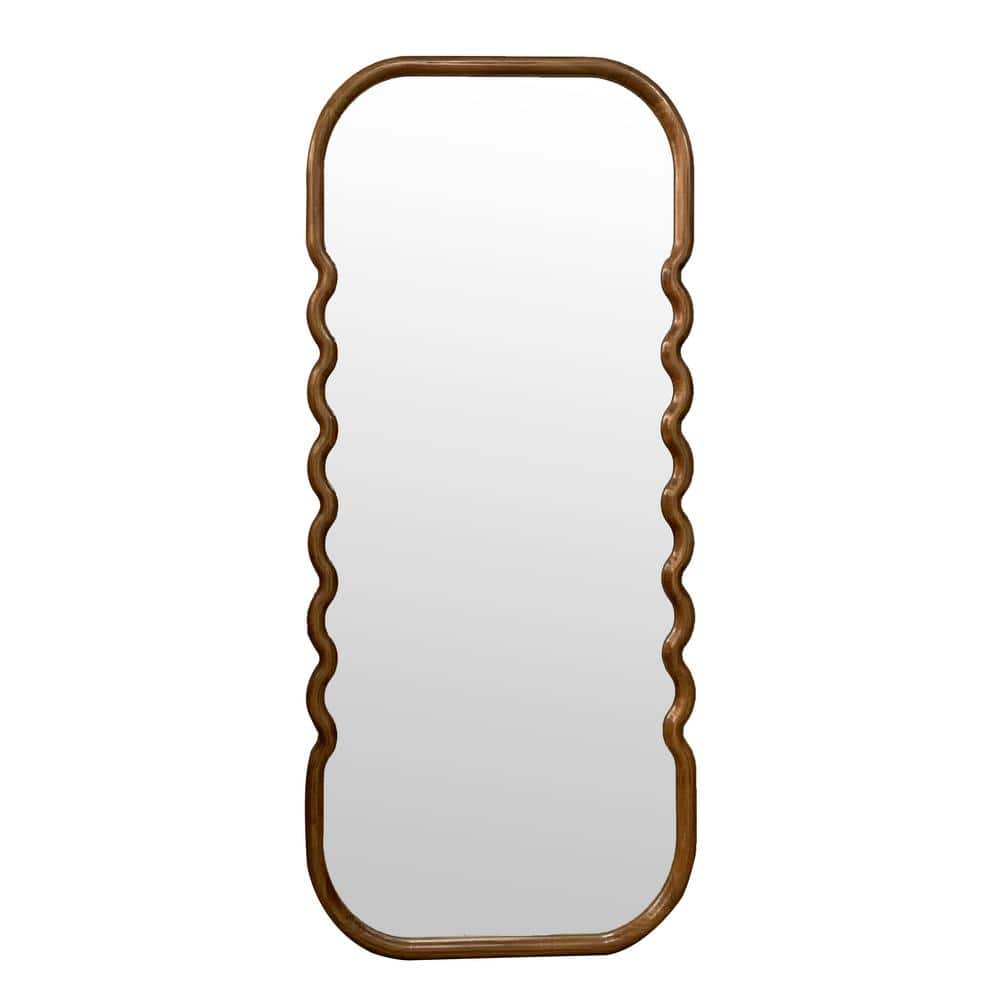 31 in. W x 74 in. H Rectangular Wood Framed Brown Mirror for Living Room