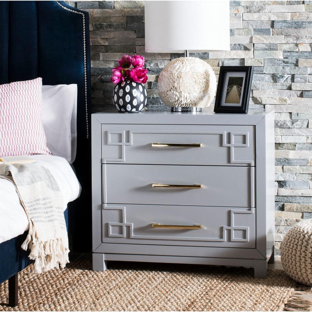 SAFAVIEH Raina 3-Drawer Gray/Gold Nightstand Chest CHS6412D - The Home ...
