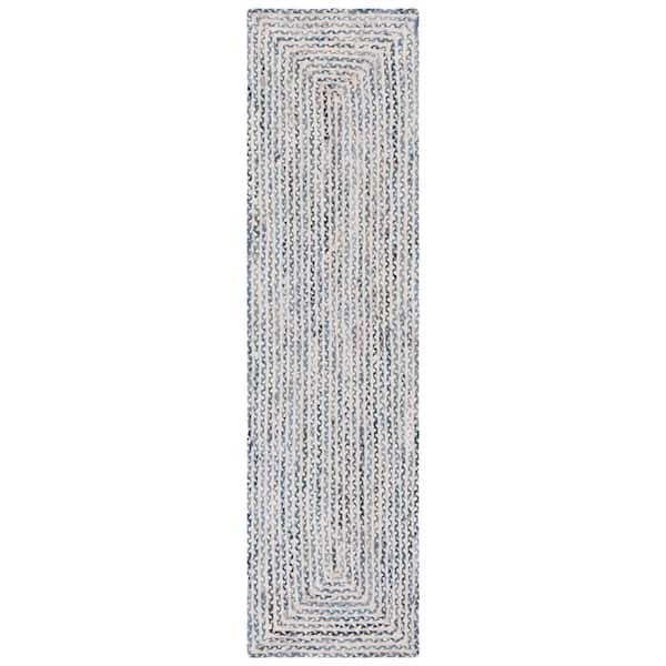 SAFAVIEH Braided Blue Ivory 2 ft. x 9 ft. Abstract Striped Runner Rug