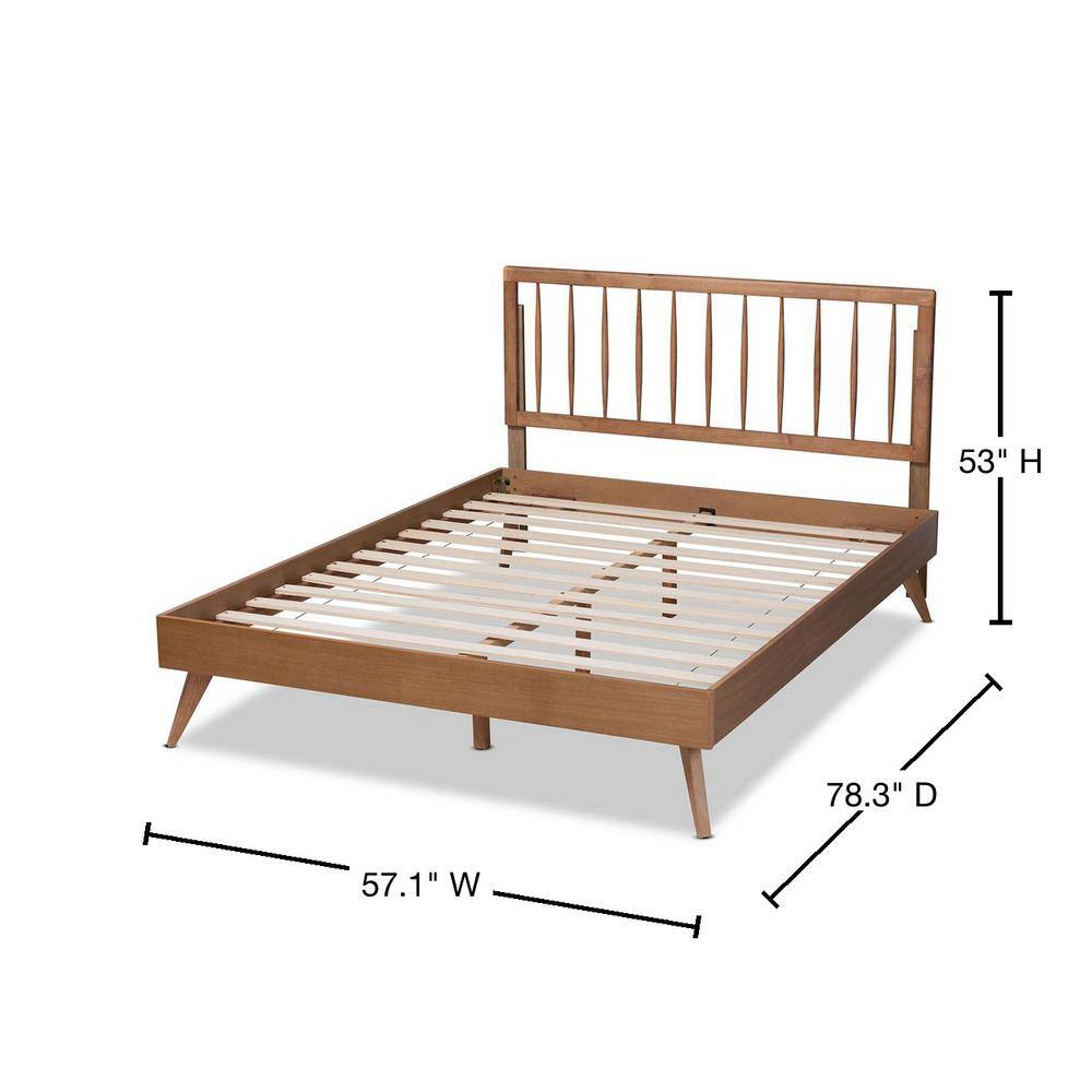 Ash Walnut Full Size Platform Bed with Spindle Headboard