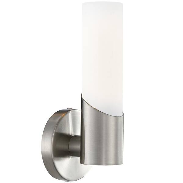 TRUE FINE 10.3 in. 1-Light Brushed Nickel Modern/Contemporary ADA Bathroom Vanity Wall Sconce with White Opal Glass