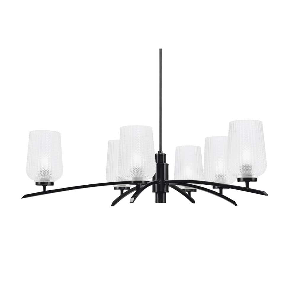 Siena 6-Light Matte Black Chandelier, Round Chandelier with Clear Glass Sha