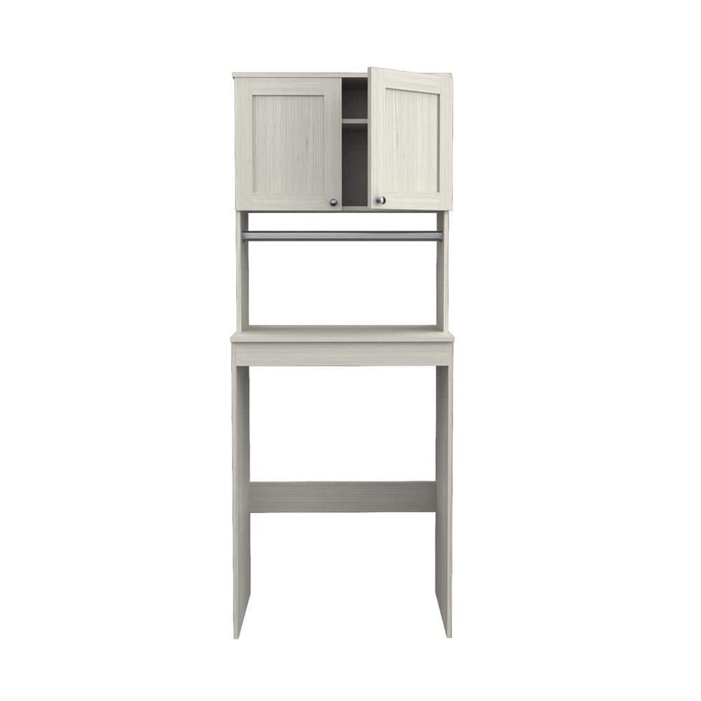 Washed Oak Freestanding Laundry Cabinet with Adjustable Shelving