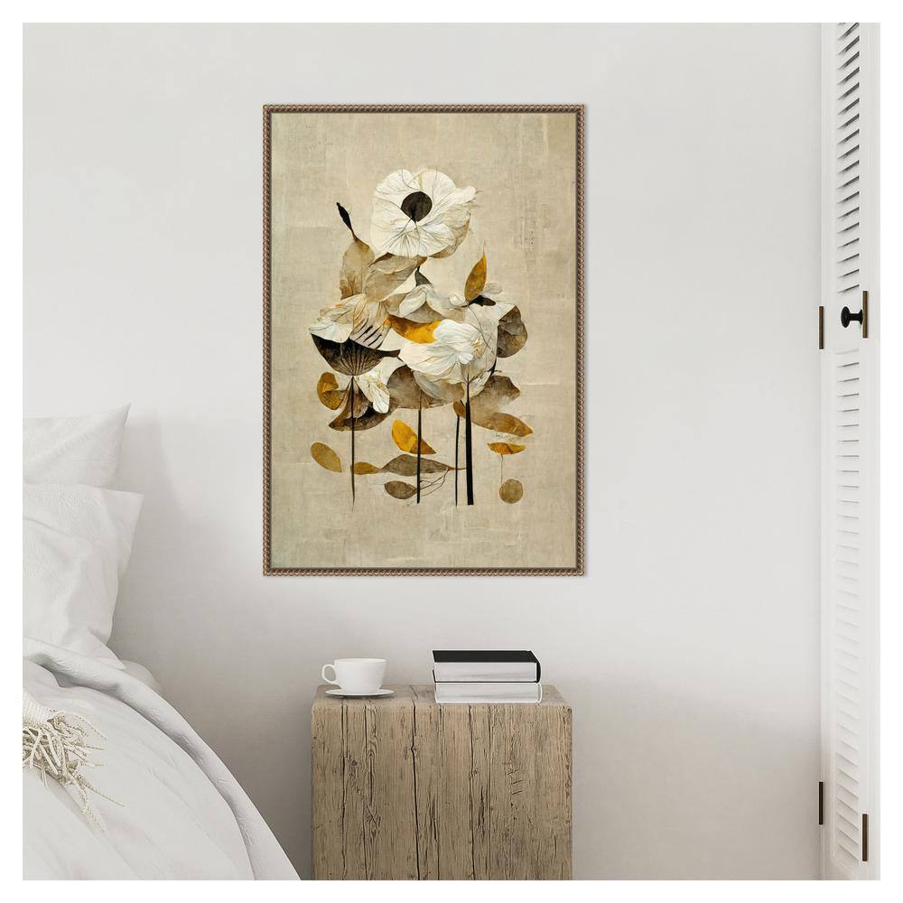 Sunbathing Flower Beaded Bronze Framed Canvas Art