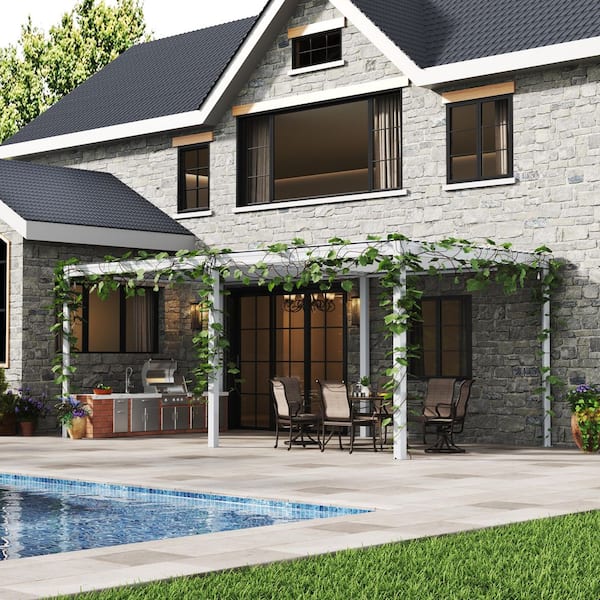 10 ft. x 20 ft. White Aluminum Frame Outdoor Patio Louvered Pergola with Adjustable Shade Roof
