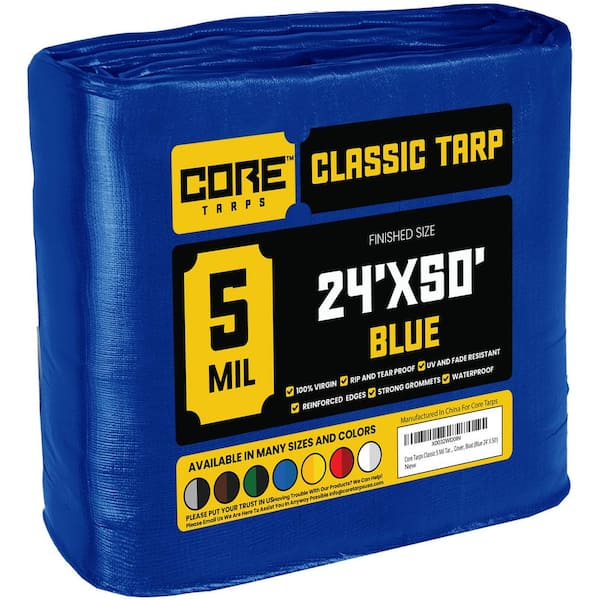CORE TARPS 24 ft. x 50 ft. Blue 5 Mil Heavy Duty Polyethylene Tarp, Waterproof, UV Resistant, Rip and Tear Proof
