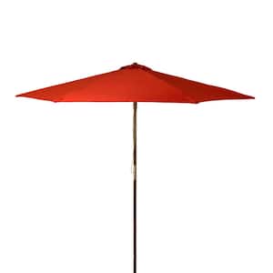 9 ft. Classic Wood Market Patio Umbrella in Burnt Chili Polyester