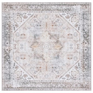 Tuscon Beige/Gray 5 ft. x 5 ft. Machine Washable Border Distressed Square Area Rug