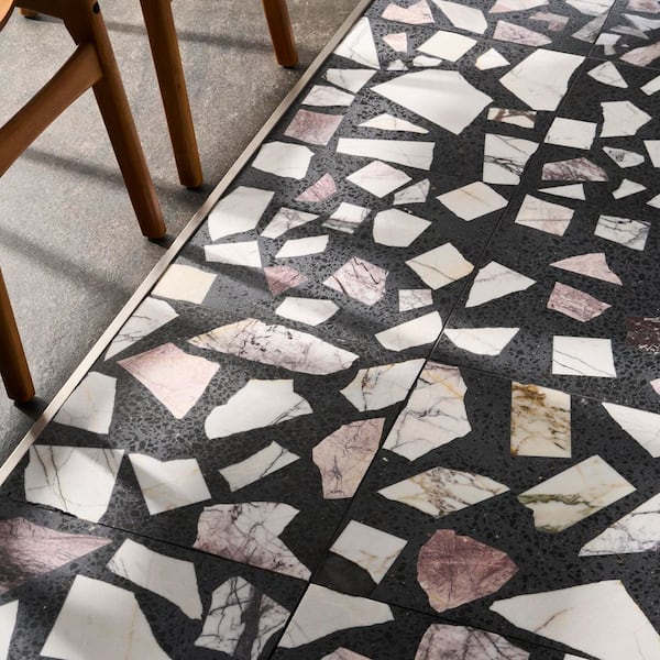 Raleigh Lilac Gray 4 in. x 0.68 in. Honed Terrazzo Floor and Wall Tile Sample