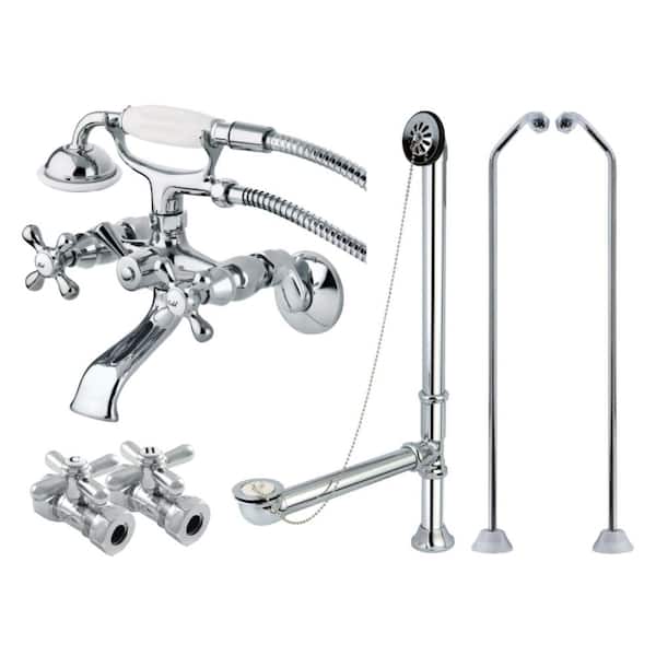 Vintage 2-Handle Claw Foot Tub Wall Mount Tub Faucet with Handshower Combo Set in Polished Chrome