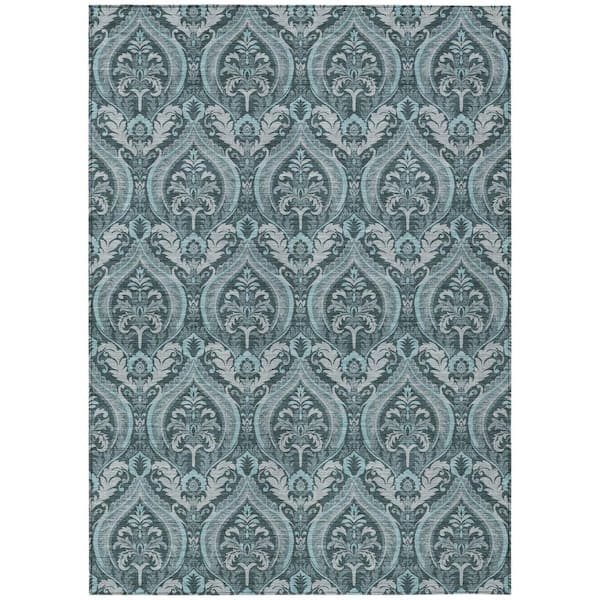 Teal 10 ft. x 14 ft. Woven Trellis Rectangle Indoor/Outdoor Area Rug