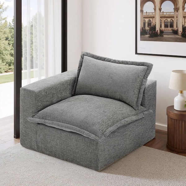 42.1 in. Square Arm Chenille Square Sectional Corner Sofa in Gray (Set of 1)