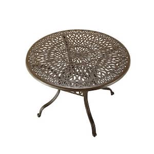 Capri 42 in. Taupe Tan Brown Round Cast Aluminum Outdoor Dining Table