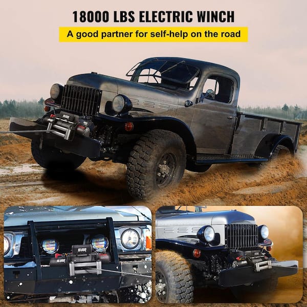 VEVOR JCPJ1.8WBG75FT001M2 18,000 lbs. Electric Winch 75 ft. Steel Cable and 12 Volt Truck Winch with Wireless Remote Control and Powerful Motor - 2