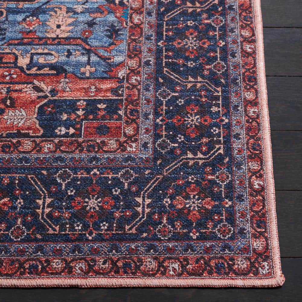 Serapi Red and Navy 4' x 6' Viscose Area Rug