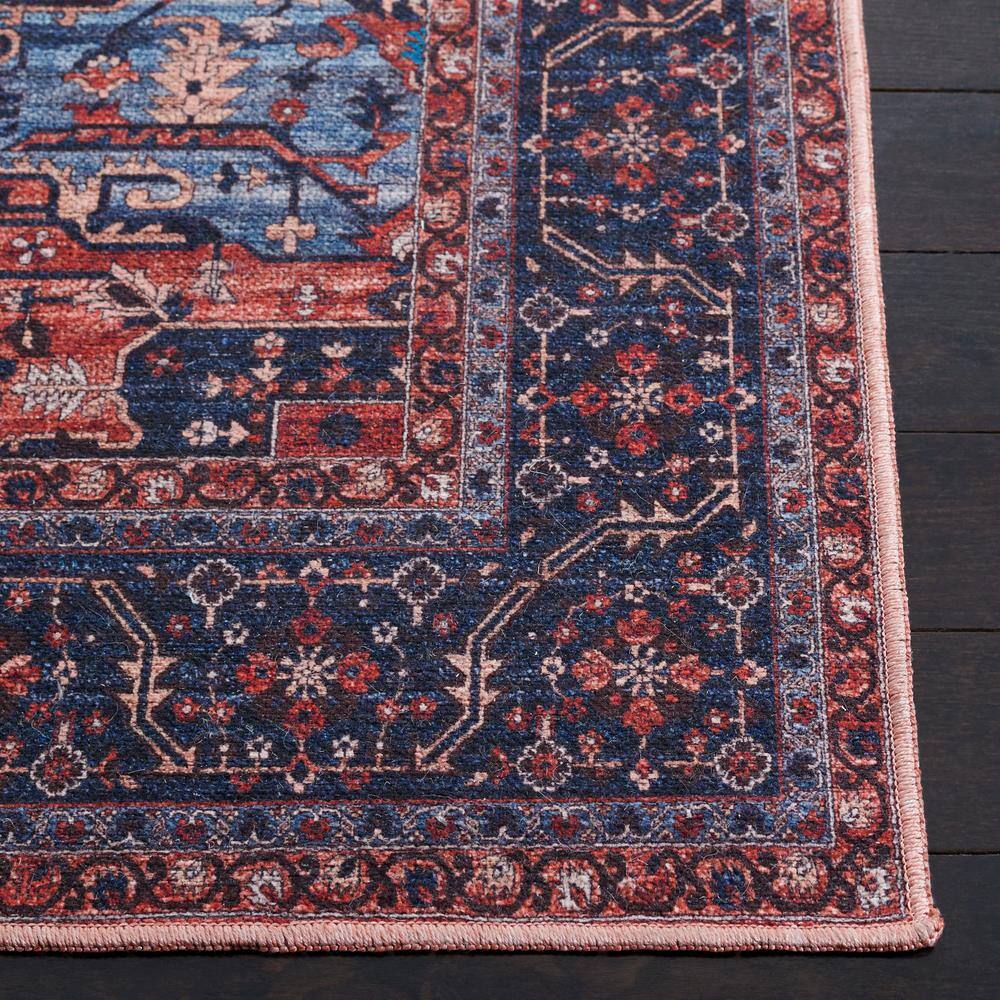 Serapi Red and Navy 4' x 6' Viscose Area Rug