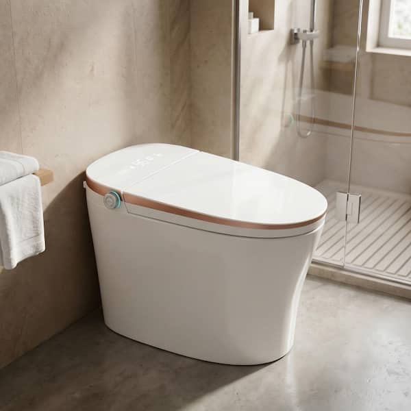 Elongated Smart Bidet Toilet 1.28 GPF in Rose Gold with Heated Seat, Multi Wash/Flush, Foam Shield, Safety Protection