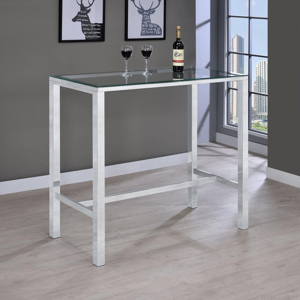Contemporary Silver Glass Top Rectangular Bar Table