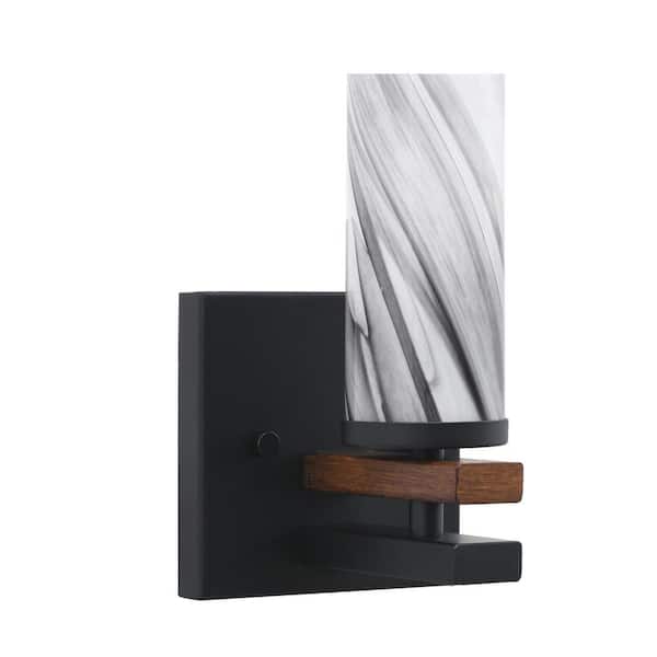 Paris 1-Light Matte Black and Painted Wood-look Metal Wall Sconce