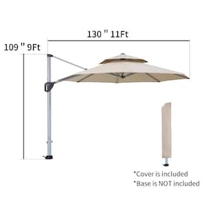 11 ft. Octagon Aluminum Cantilever Patio Umbrella 360 Rotation, Dual Top Large Outdoor Umbrella with Cover in Beige