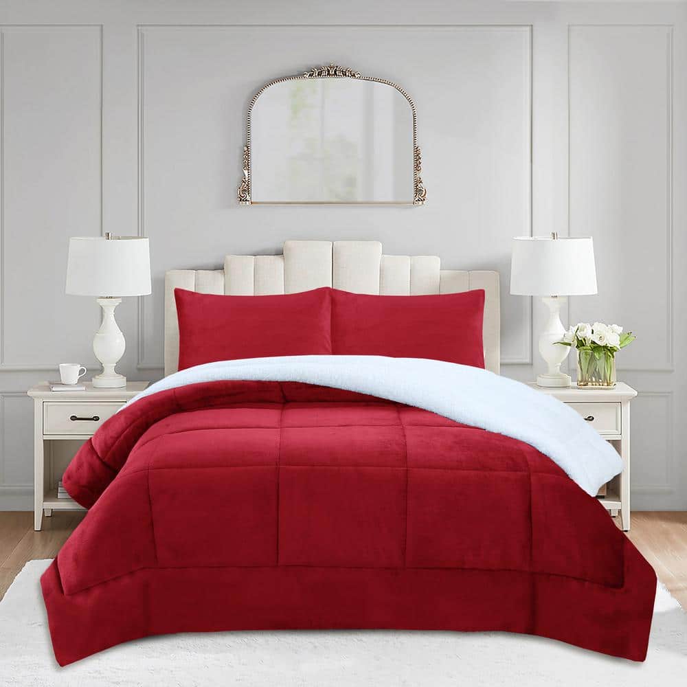 King Red Organic Reversible Sherpa Comforter Set