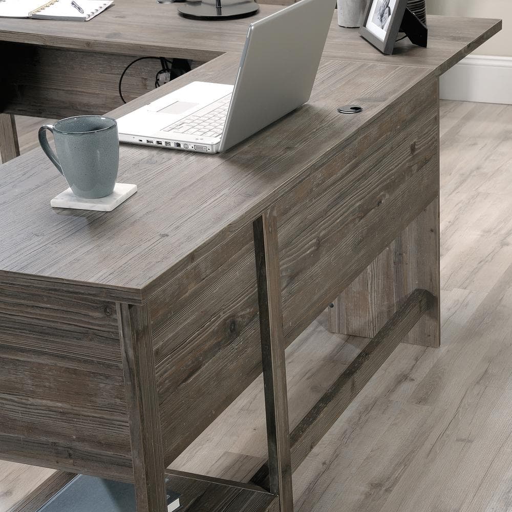 Pebble Pine L-Shaped Computer Desk with Drawer and Filing Cabinet
