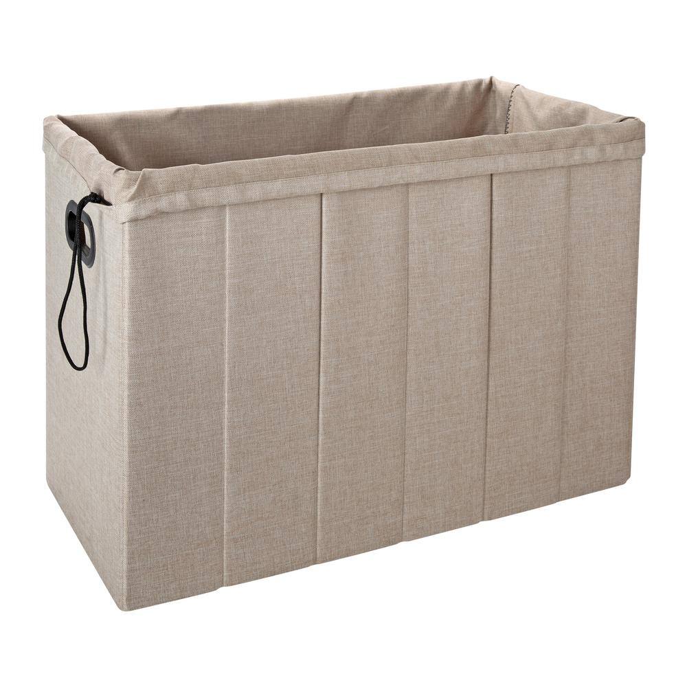 Off-White Polyester Collapsible Flip-Top Ottoman with Laundry Hamper