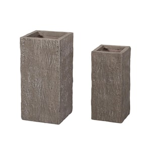 Tengren 24 in. and 20 in. Tall Brown Wood Lightweight Concrete Outdoor Patio Planter Set