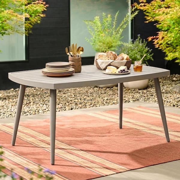 Beige Aluminum Outdoor Dining Table with 2.76 in. Umbrella Hole