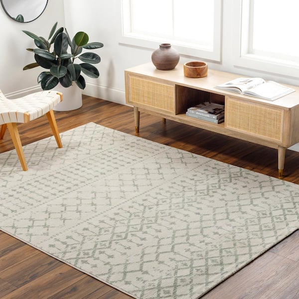 Roma Cream/Medium Green/Gray Global 8 ft. x 10 ft. Indoor Area Rug