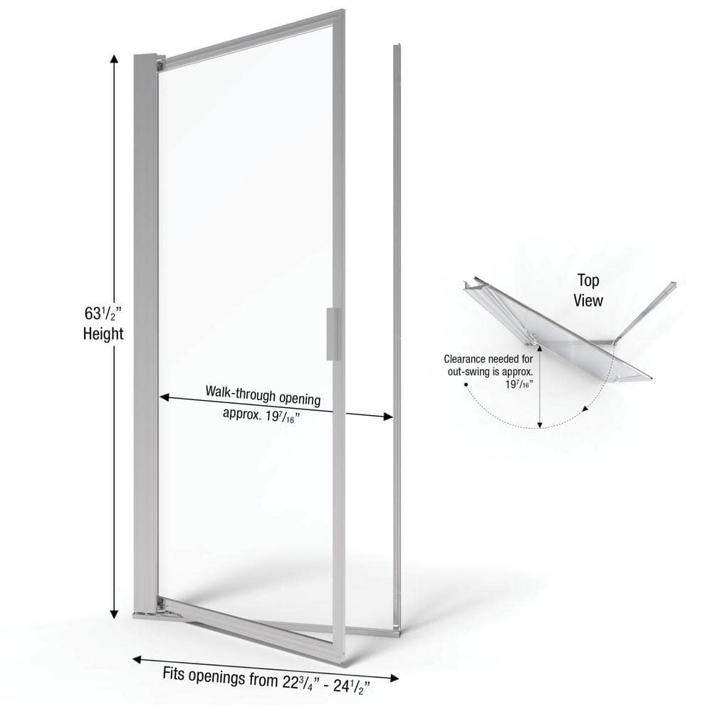 Silver Framed Pivot Shower Door with Rain Glass