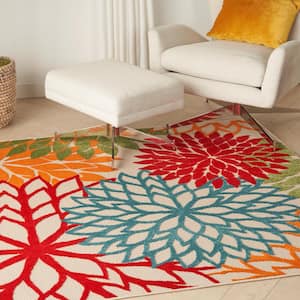 Aloha Green 5 ft. x 5 ft. Square Floral Contemporary Area Rug