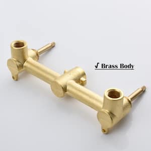 Double Handle Vessel Sink Wall Mounted Bathroom Faucet in Brushed Gold with Supply Hoses