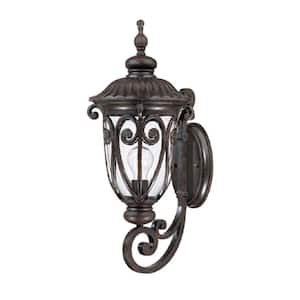 Naples Collection 1-Light Marbleized Mahogany Outdoor Wall Lantern Sconce